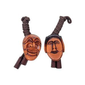 2 Korean Traditional Haoe Wooden Mask Hanger Mini Decoration Yangban Mask